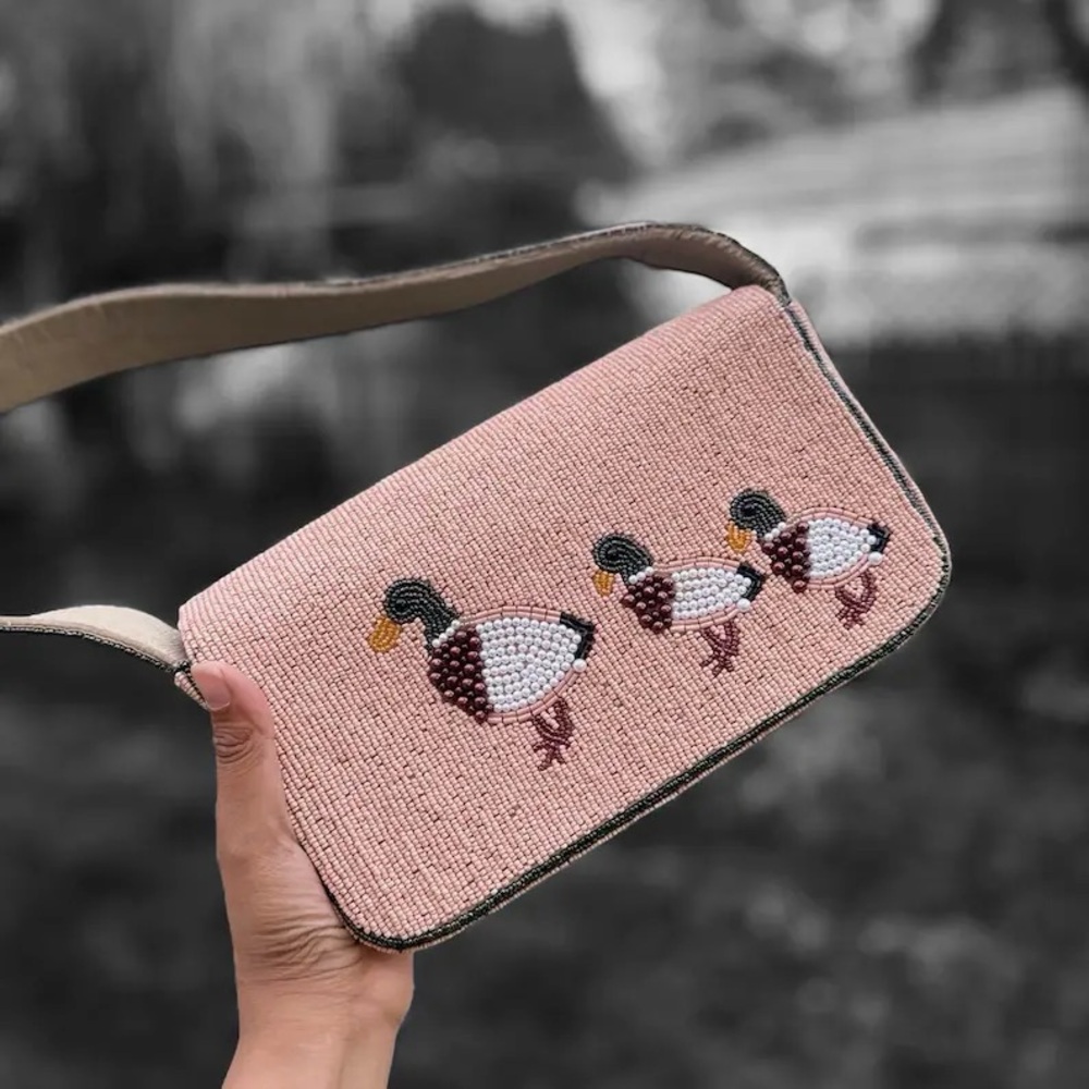Pink Beaded Duck Design Women's Bag